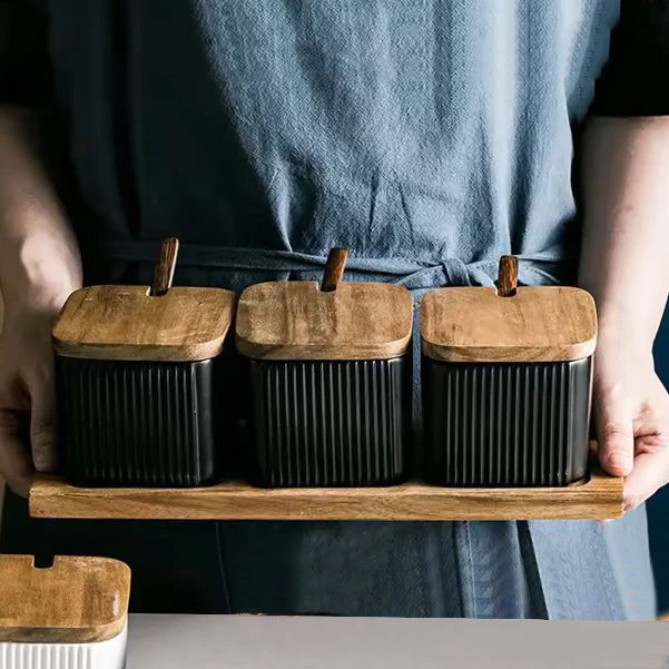 Ceramic Trio Condiment Set - Black - Image 5