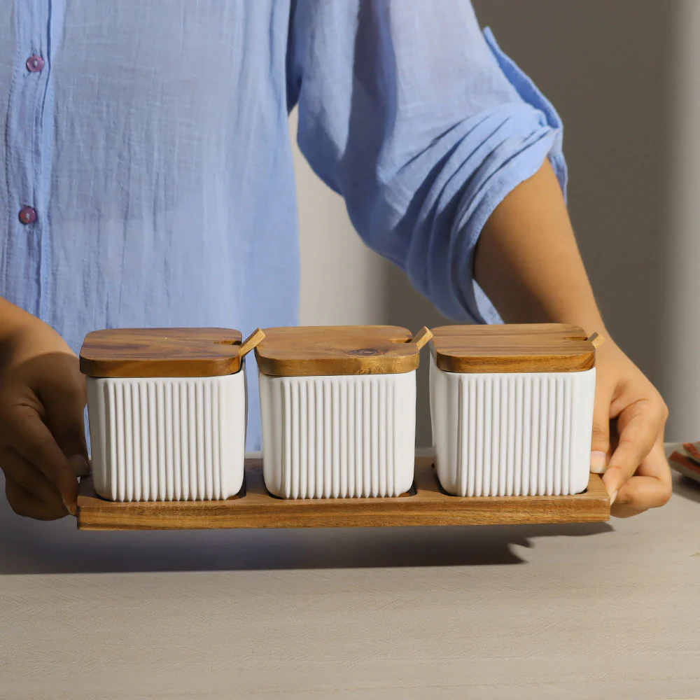 Ceramic Trio Condiment Set - White - Image 5