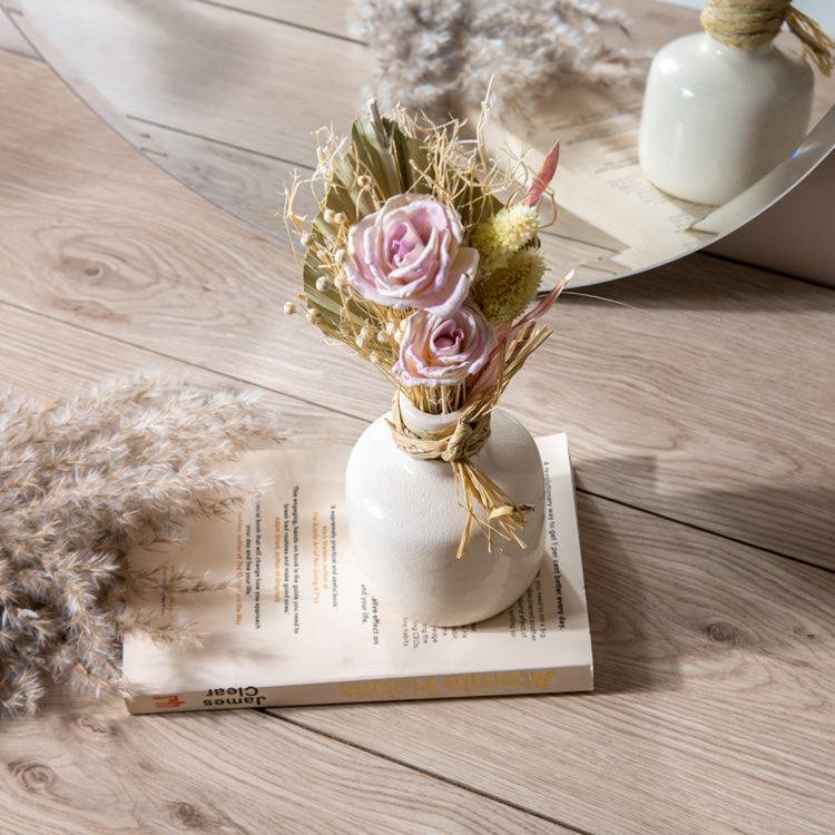 Ceramic Vase with Dried Bunch Medium - Beige Pink