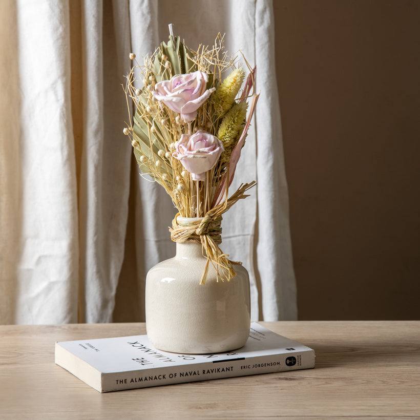 Ceramic Vase with Dried Bunch Medium - Beige Pink - Image 2