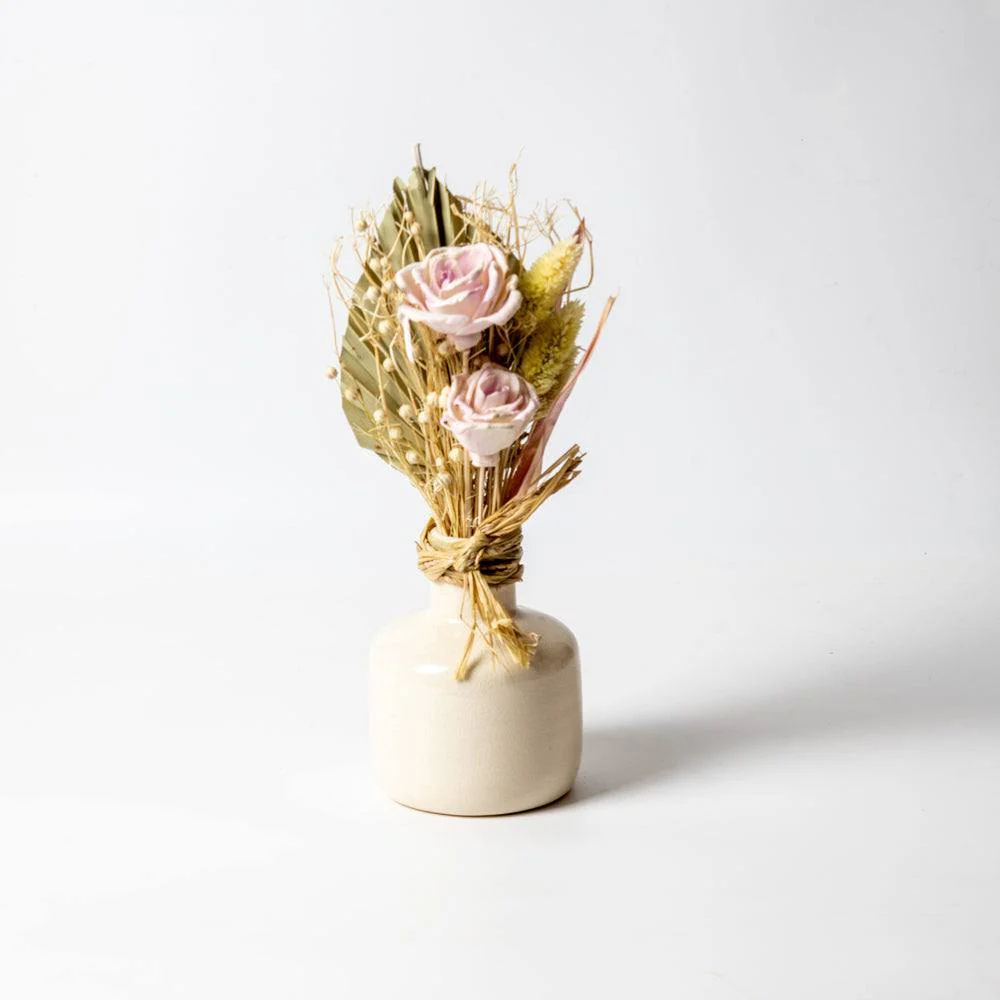 Ceramic Vase with Dried Bunch Medium - Beige Pink - Image 3