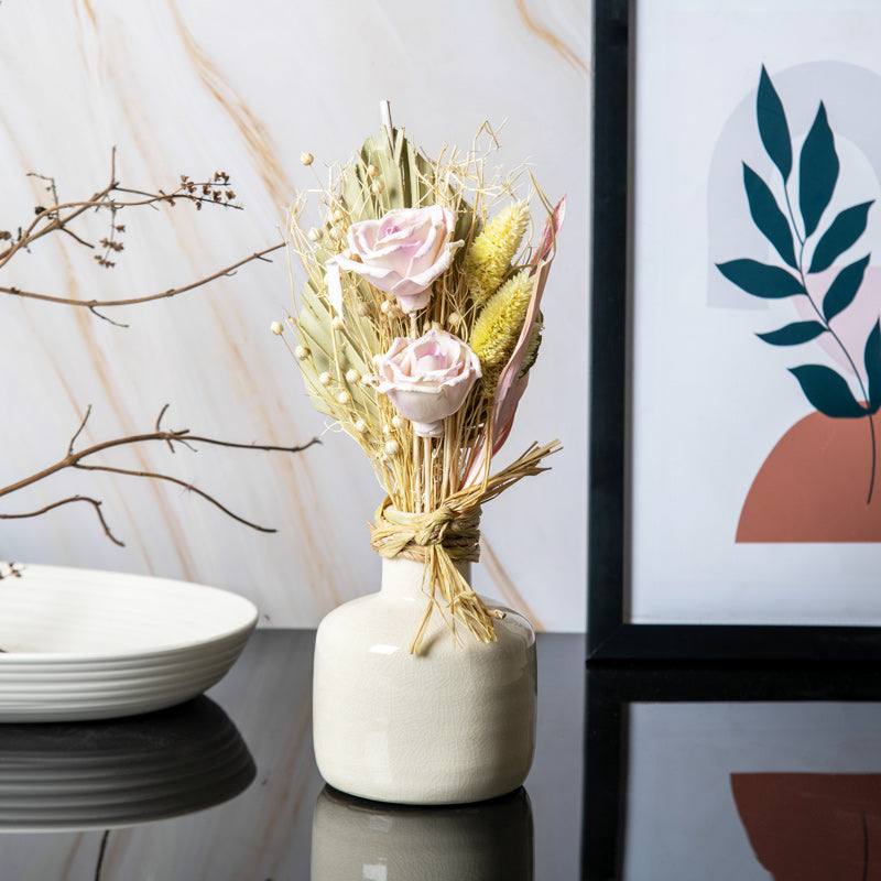 Ceramic Vase with Dried Bunch Medium - Beige Pink - Image 4