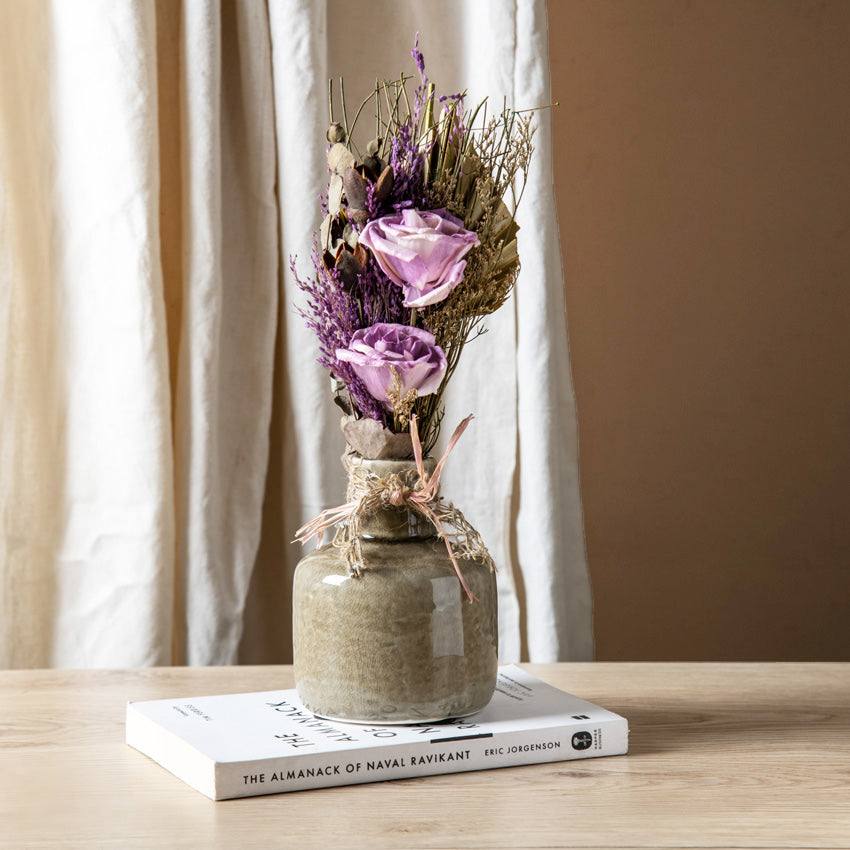 Ceramic Vase with Dried Bunch Medium - Purple Grey - Image 2