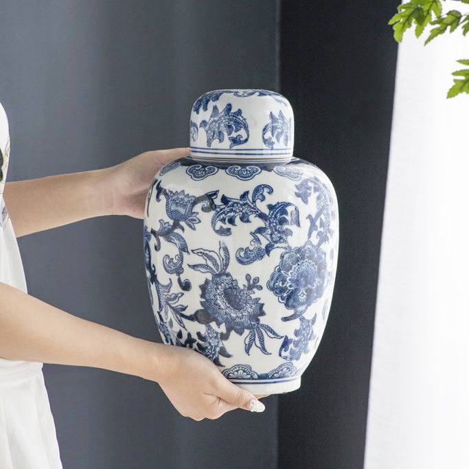 Chantilly Ginger Jar With Lid Medium - Blue Flowers - Image 9