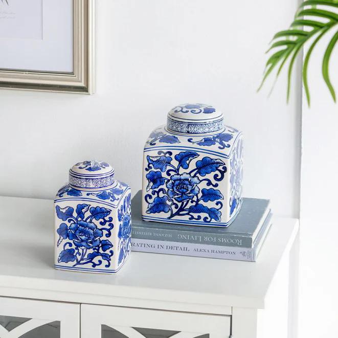 Chantilly Tea Jar With Lid Square - Blue Flowers - Image 10