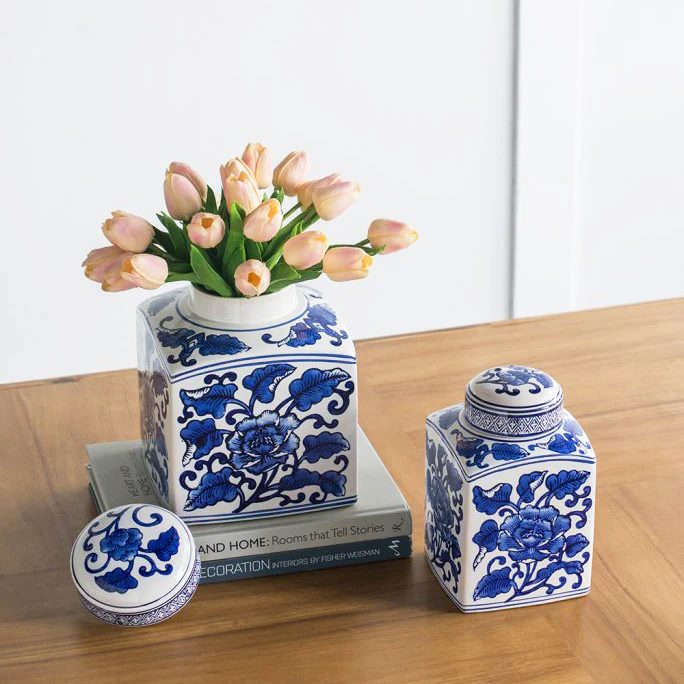 Chantilly Tea Jar With Lid Square - Blue Flowers - Image 11