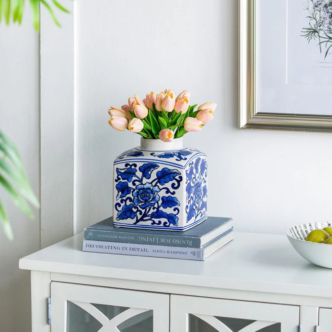 Chantilly Tea Jar With Lid Square - Blue Flowers - Image 2