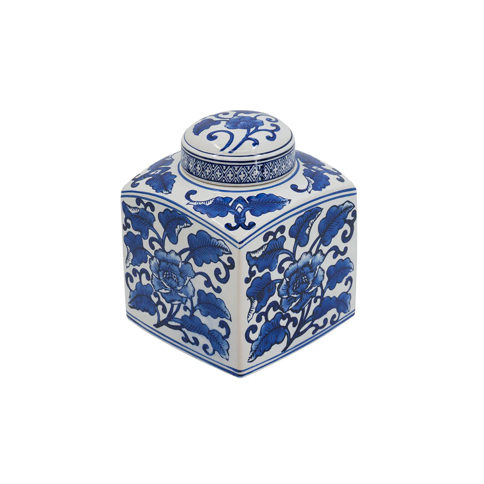 Chantilly Tea Jar With Lid Square - Blue Flowers - Image 3