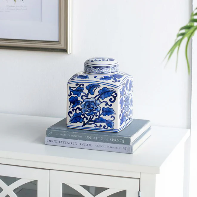 Chantilly Tea Jar With Lid Square - Blue Flowers - Image 4