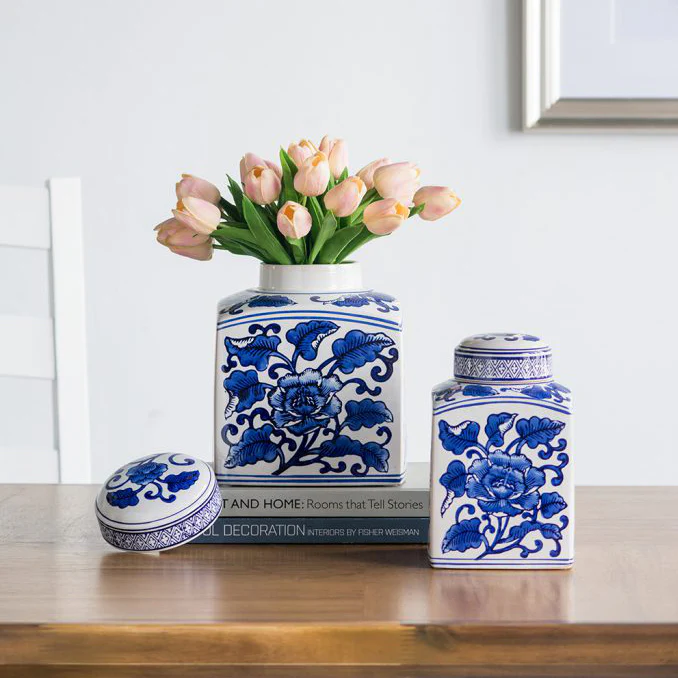 Chantilly Tea Jar With Lid Square - Blue Flowers - Image 5