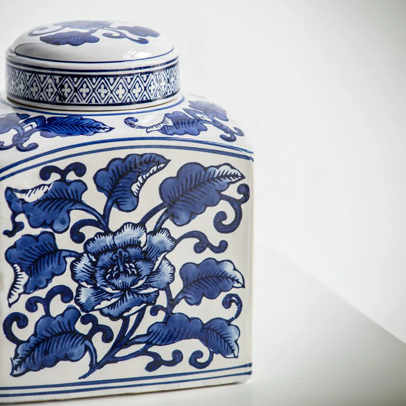 Chantilly Tea Jar With Lid Square - Blue Flowers - Image 6