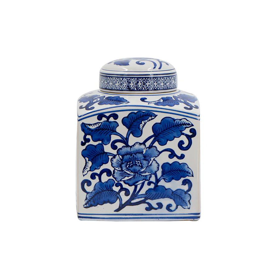 Chantilly Tea Jar With Lid Square - Blue Flowers - Image 7