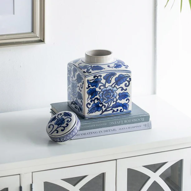 Chantilly Tea Jar With Lid Square - Blue Flowers - Image 8