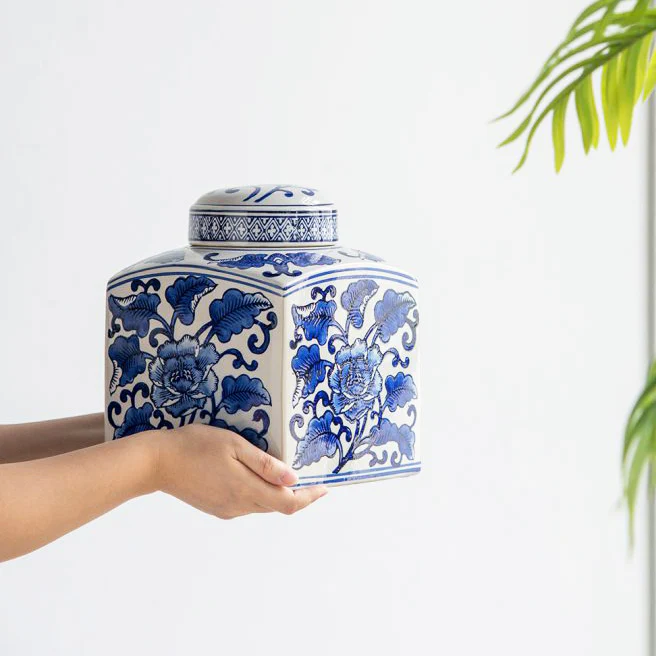 Chantilly Tea Jar With Lid Square - Blue Flowers - Image 9