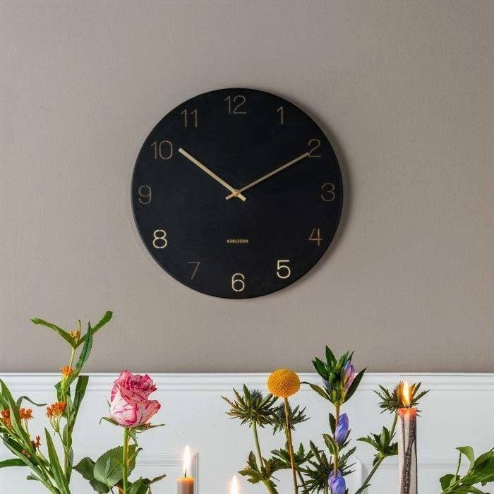 Charm Engraved Numbers Wall Clock 30cm - Black