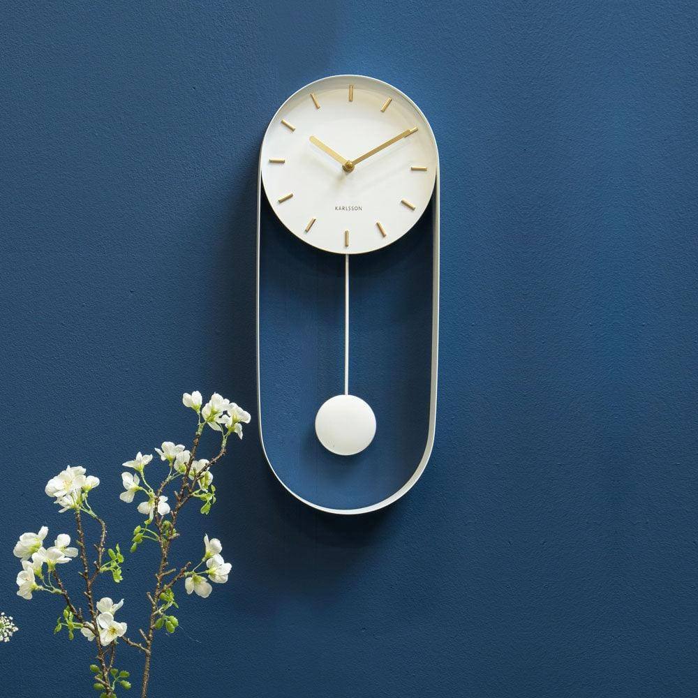 Charm Pendulum Wall Clock Tall - White