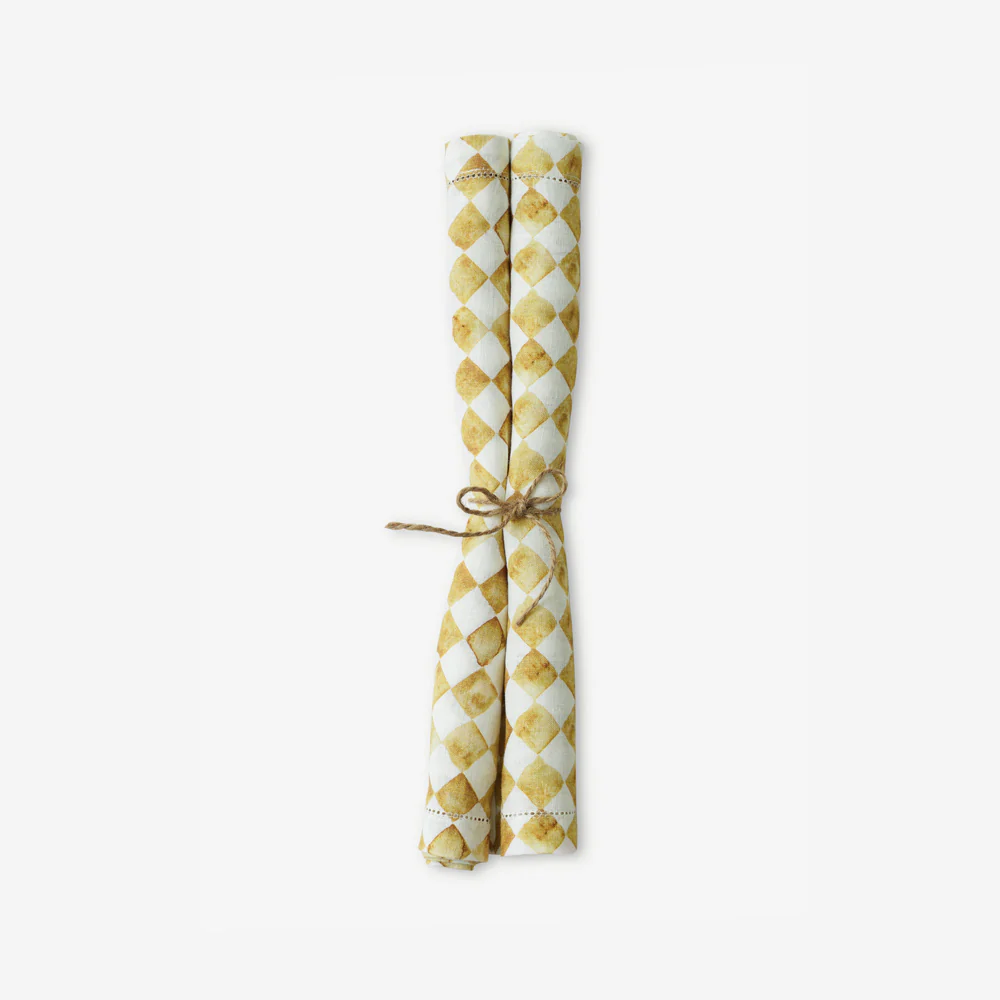 Checker Linen Table Napkins, Set of 2 - Ochre - Image 4