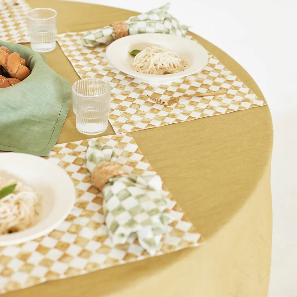 Checker Linen Table Napkins, Set of 2 - Ochre - Image 5