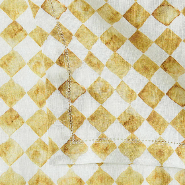 Checker Linen Table Napkins, Set of 2 - Ochre - Image 6