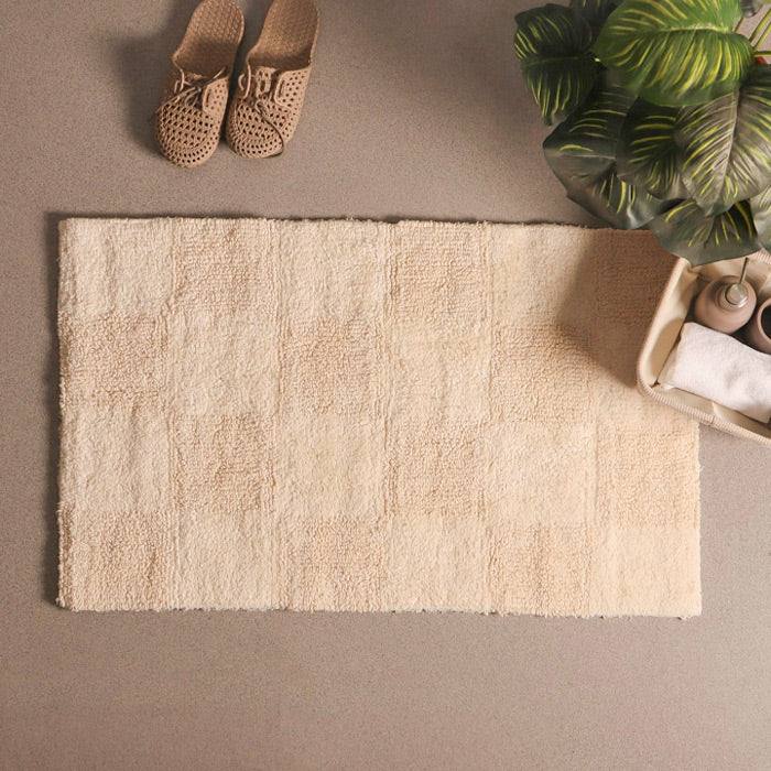 Checkered Reversible Tufted Bathmat - Beige - Image 2
