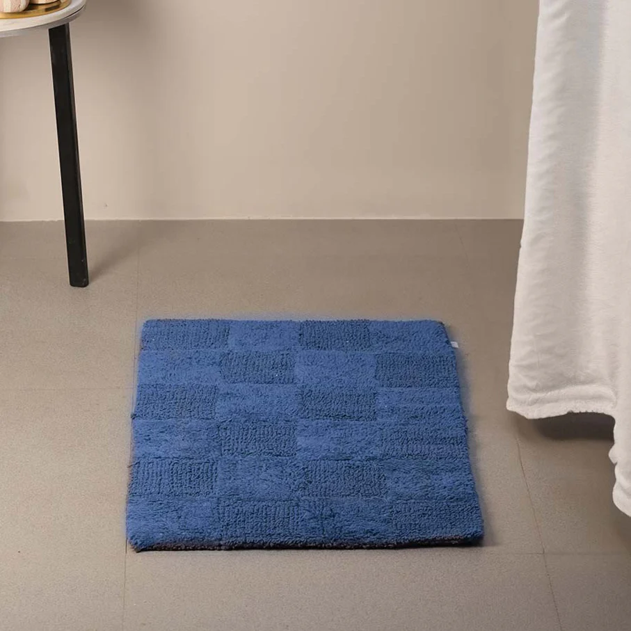 Checkered Reversible Tufted Bathmat - Azure Blue - Image 2