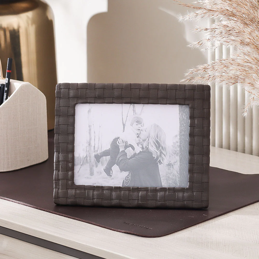 Checks Photo Frame Large - Bistre Brown - Image 4