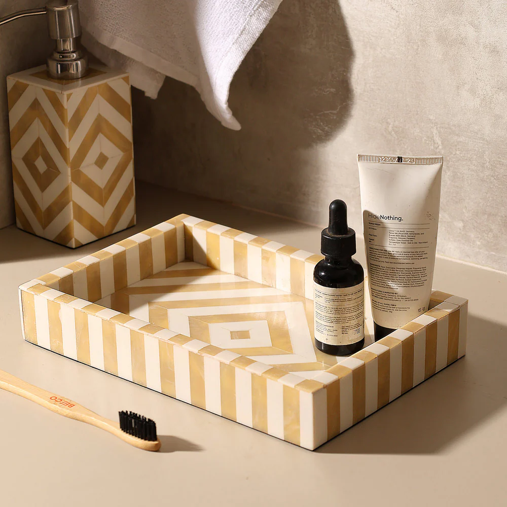 Chevre Decorative Resin Tray Medium - Beige White