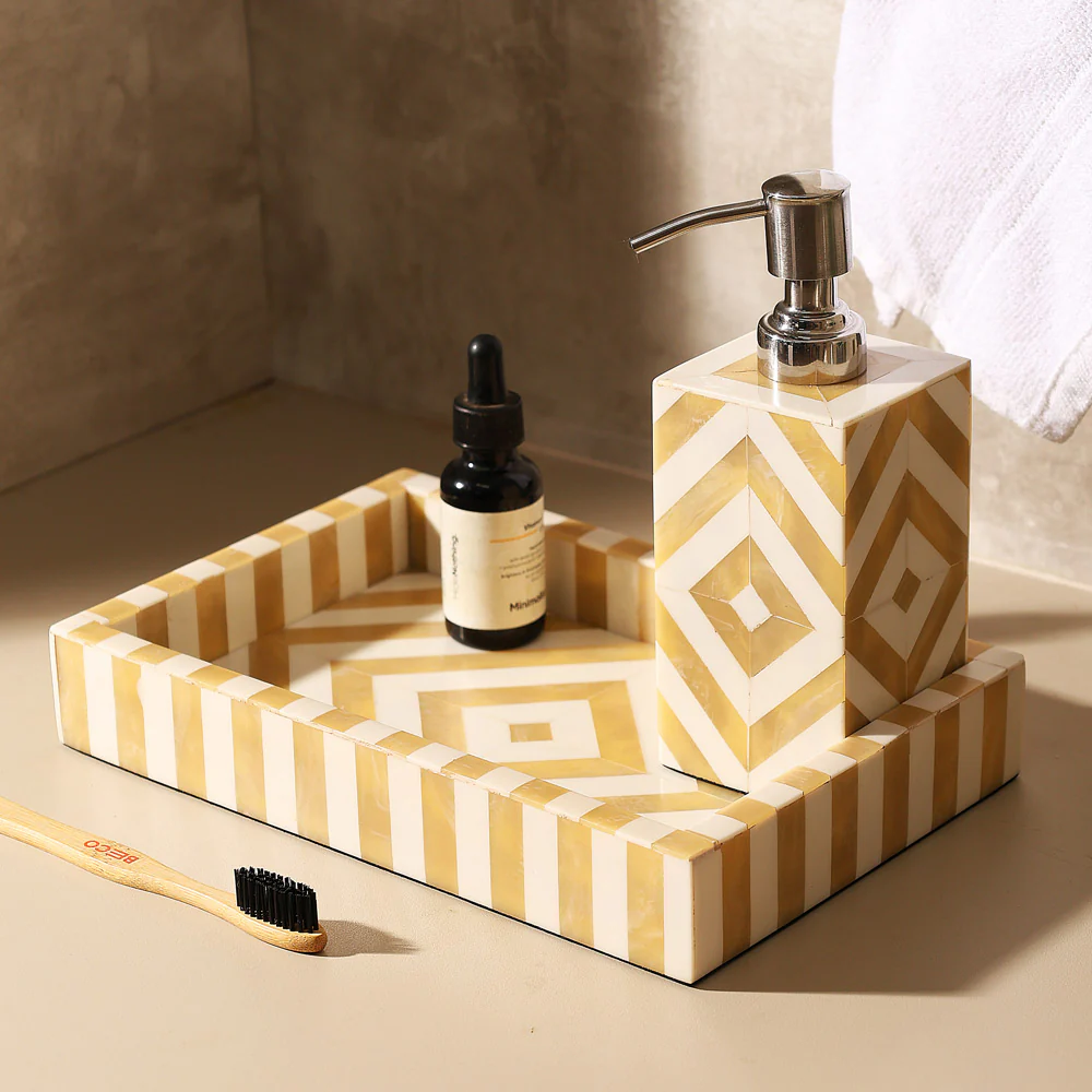 Chevre Decorative Resin Tray Medium - Beige White - Image 6