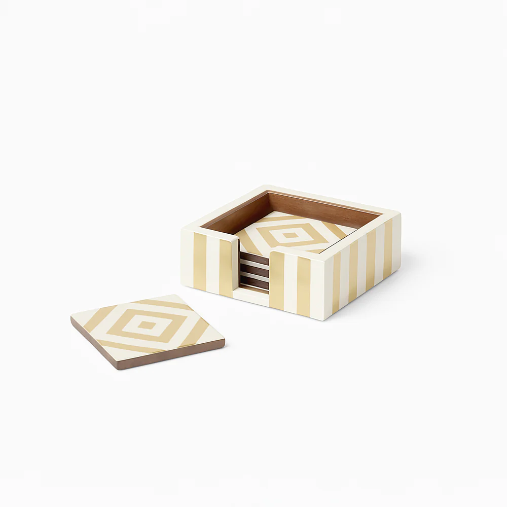 Chevre Square Resin Coasters, Set of 4 - Beige White - Image 3