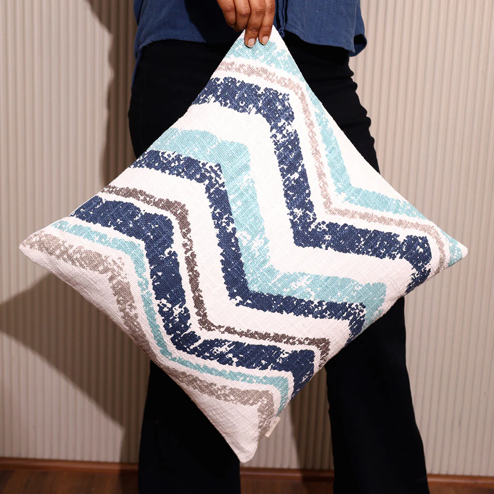 Chevron Printed Cushion Cover 45x45cm - Blue Hue - Image 4