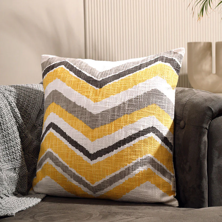 Chevron Printed Cushion Cover 45x45cm - Ochre - Image 2