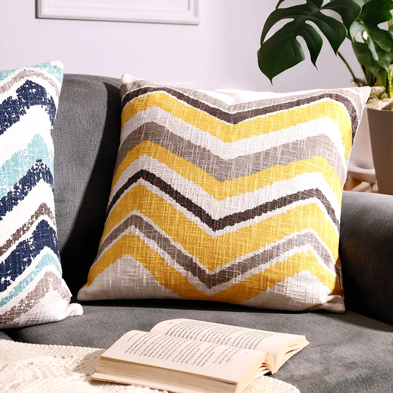 Chevron Printed Cushion Cover 45x45cm - Ochre - Image 3