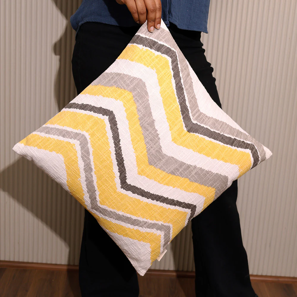 Chevron Printed Cushion Cover 45x45cm - Ochre - Image 4