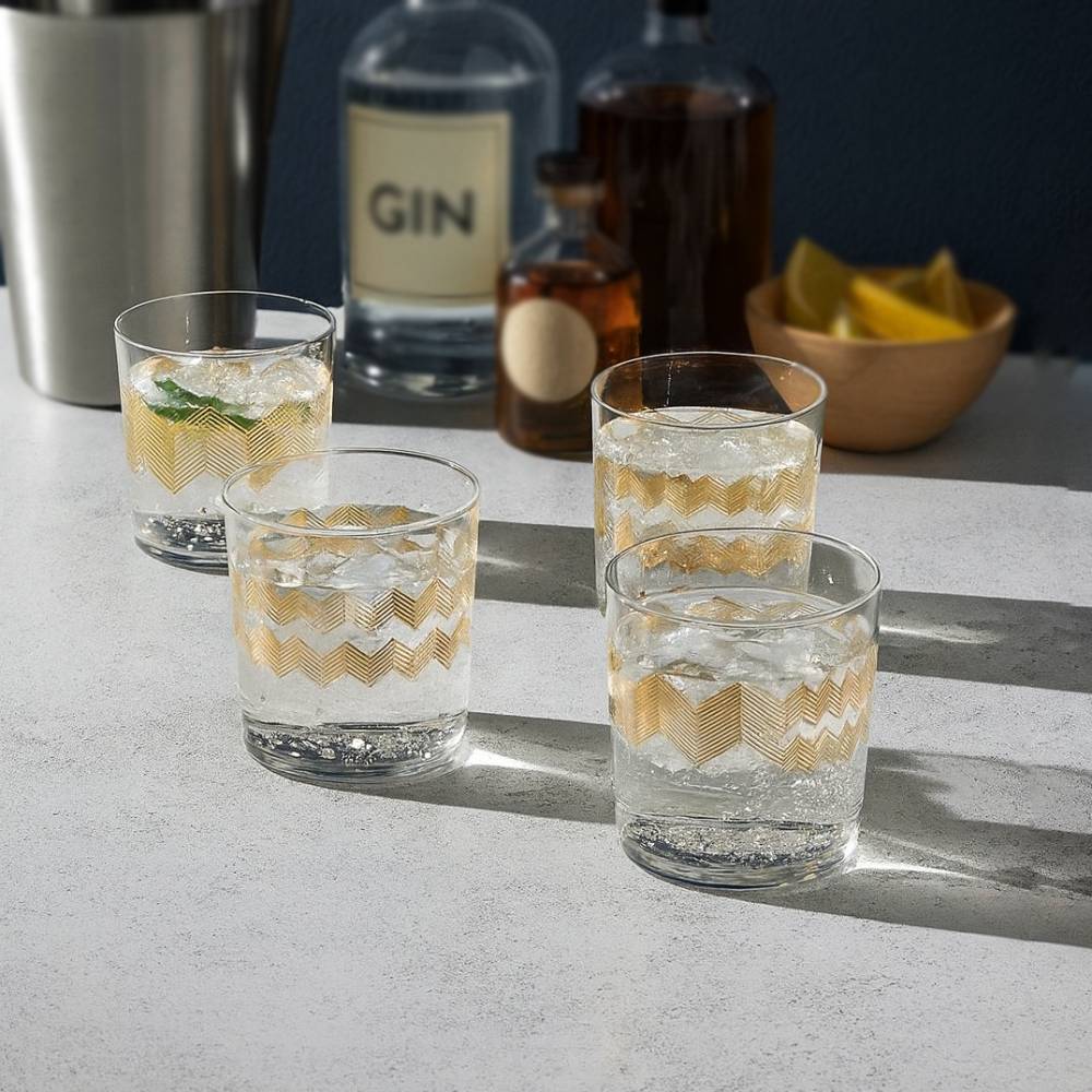 Chevron Tumblers 310ml, Set of 4 - Assorted Gold - Image 2