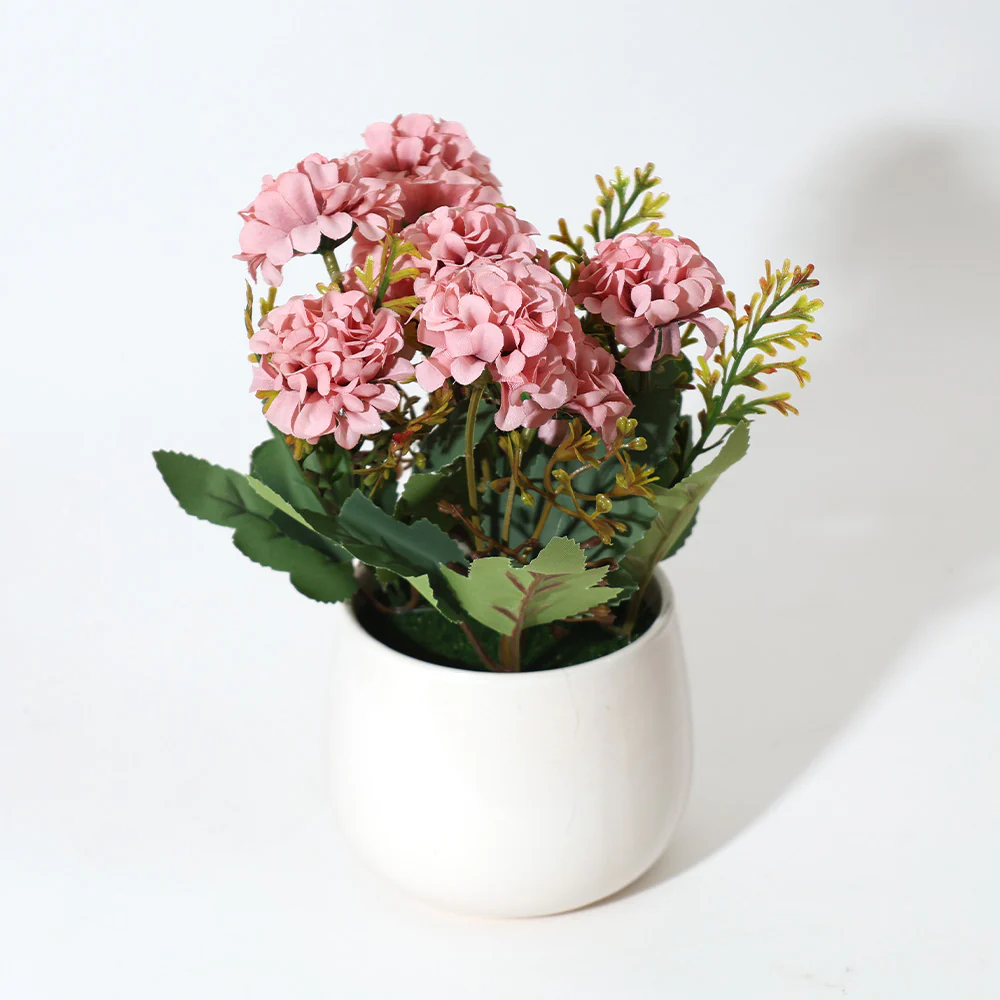 Chrysanthemums Artificial Potted Plant - Magenta White - Image 3