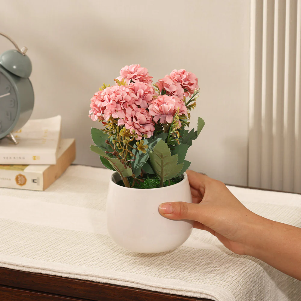 Chrysanthemums Artificial Potted Plant - Magenta White - Image 4
