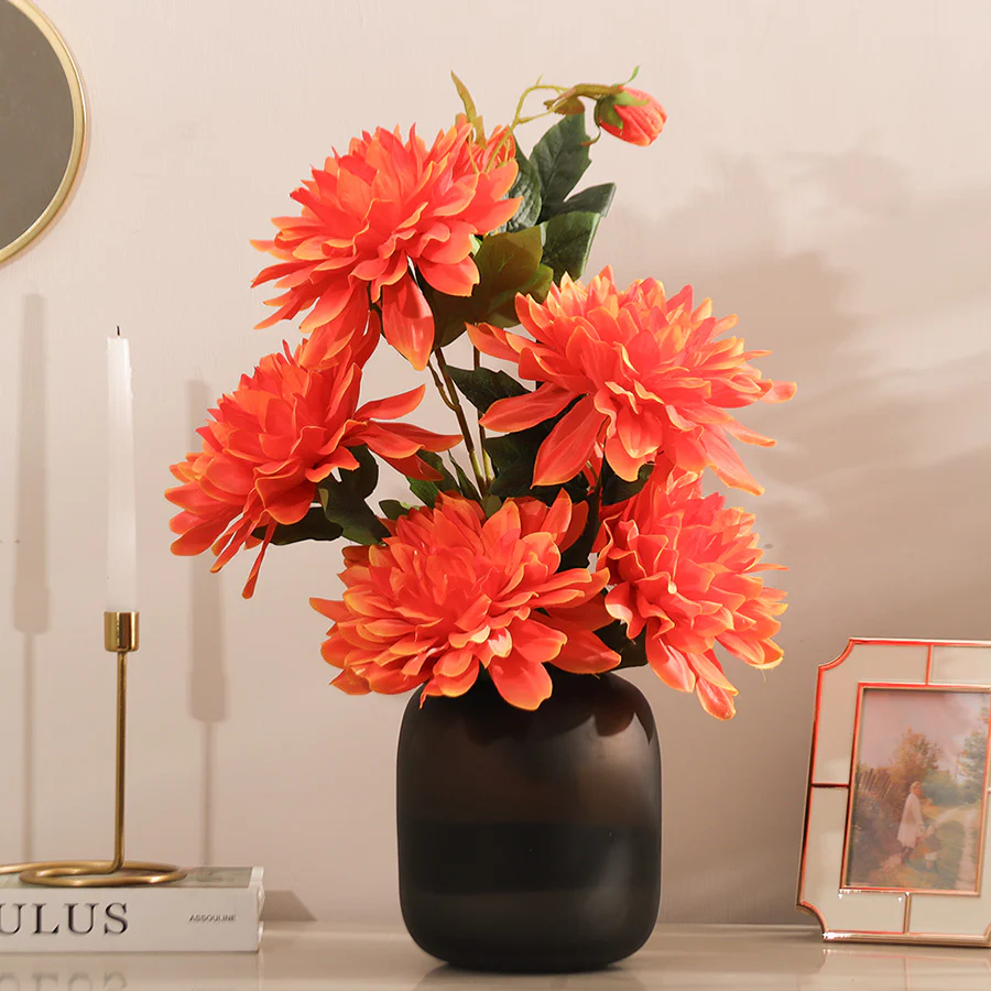 Chrysanthemums Faux Stem - Sunset Orange - Image 3