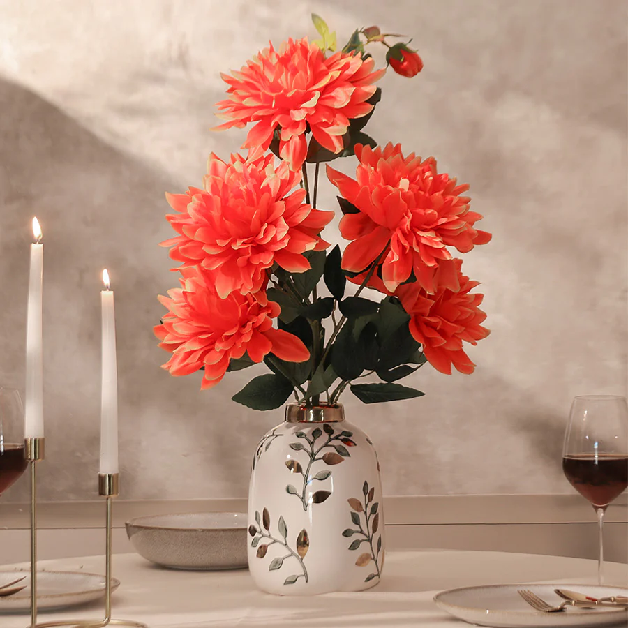 Chrysanthemums Faux Stem - Sunset Orange - Image 4