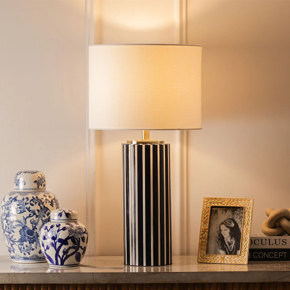 Cirque Striped Resin Table Lamp XL - Navy White - Image 3