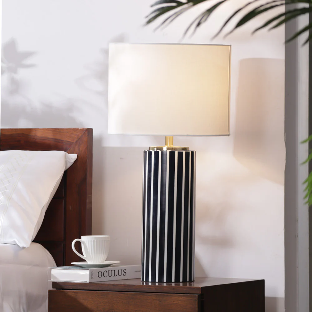 Cirque Striped Resin Table Lamp XL - Navy White - Image 4