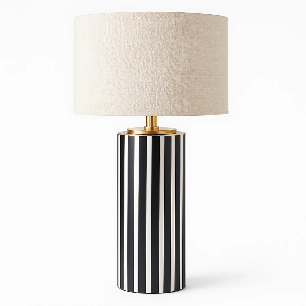 Cirque Striped Resin Table Lamp XL - Navy White - Image 5