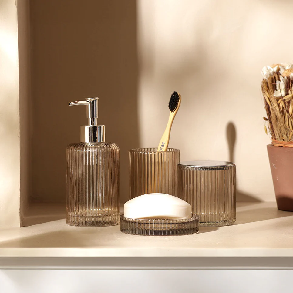 Claro 4-piece Glass Bathroom Set - Smokey Brown