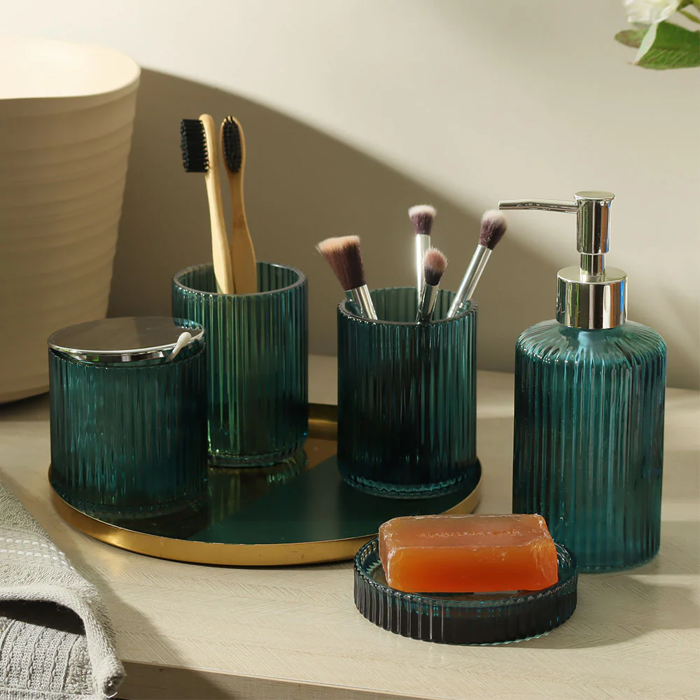 Claro 5-piece Glass Bathroom Set - Teal - Image 2