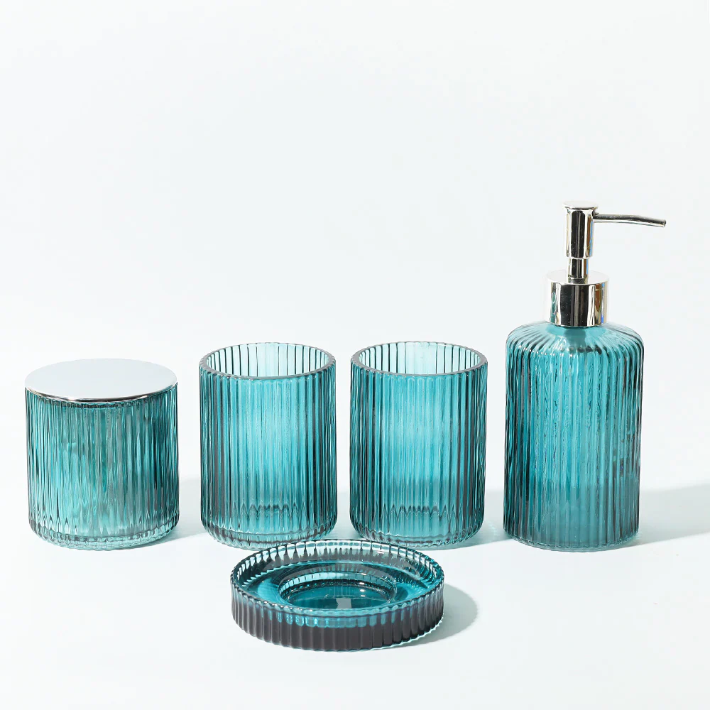 Claro 5-piece Glass Bathroom Set - Teal - Image 3