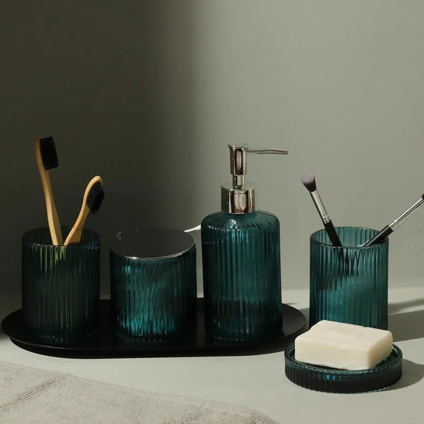 Claro 5-piece Glass Bathroom Set - Teal - Image 7