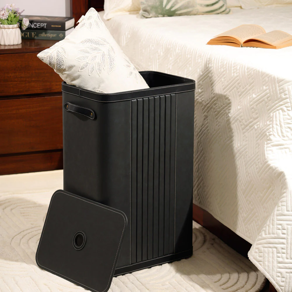 Coda Striped Laundry Bin with Lid - Grey Black - Image 8