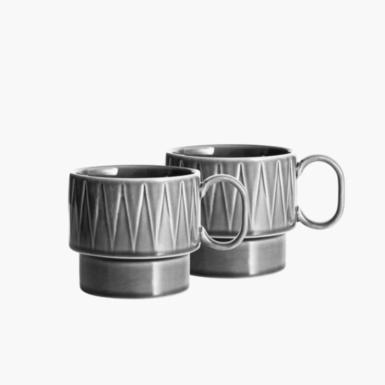Coffee and More Tea Mugs, Set of 2 - Grey - Image 2