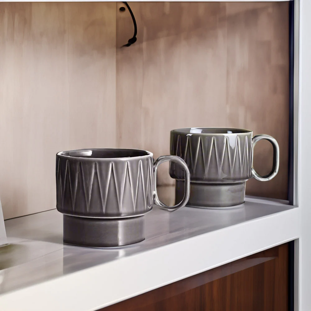 Coffee and More Tea Mugs, Set of 2 - Grey - Image 3