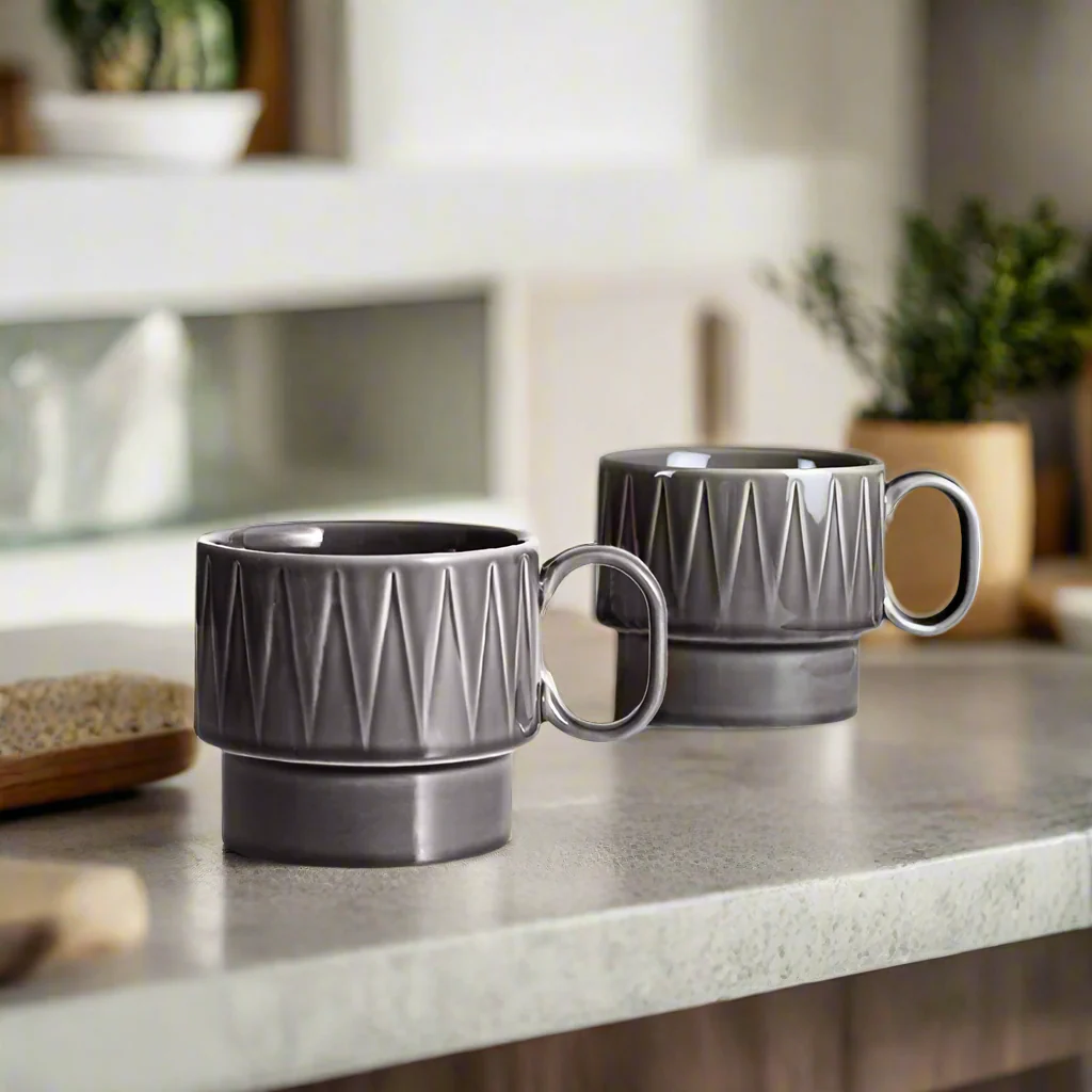 Coffee and More Tea Mugs, Set of 2 - Grey - Image 4