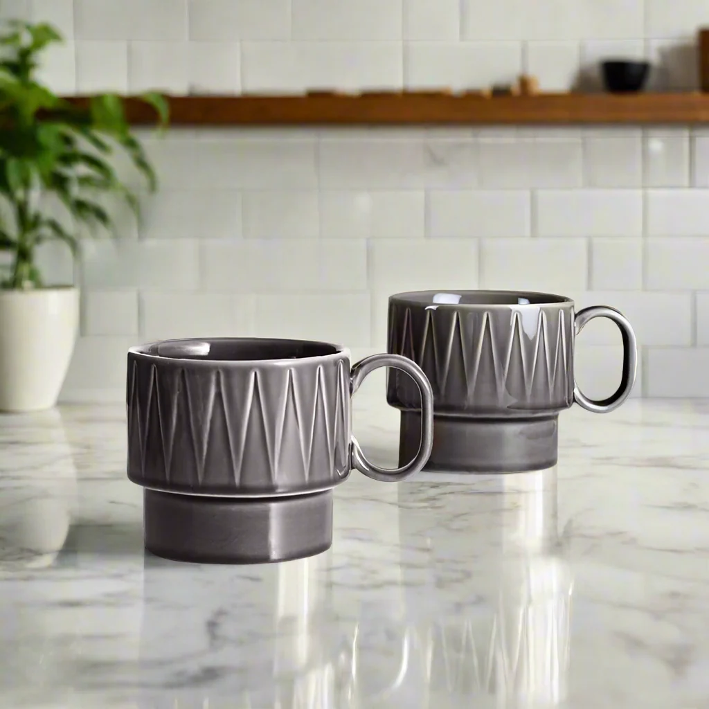 Coffee and More Tea Mugs, Set of 2 - Grey - Image 6